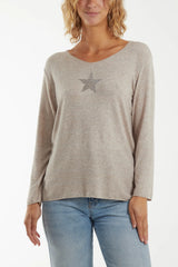 STONE DIAMANTE STAR LONG SLEEVE JUMPER