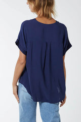 Navy V Neck Top