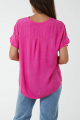 Hot Pink V Neck Top