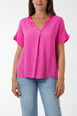 Hot Pink V Neck Top