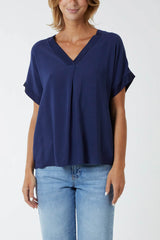 Navy V Neck Top