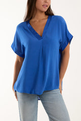 Royal Blue V Neck Top