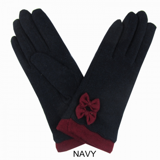 Navy With Wine Bow Detail Gloves