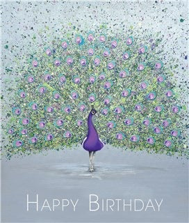 Penelope peacock birthday card by Jo Gough